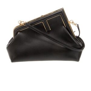 Fendi Black Leather Clutch with Gold Accents